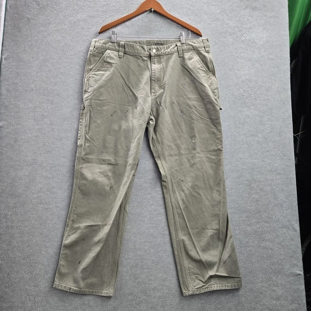 Carhartt Men Pants 40X30 Khaki Carpenter Canvas Rugged Flex Duck Dungaree READ